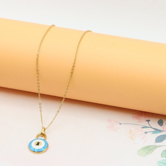 Yellow Gold Evil Eye Lock Necklace, XPNL0295 - Picture 10 of 13